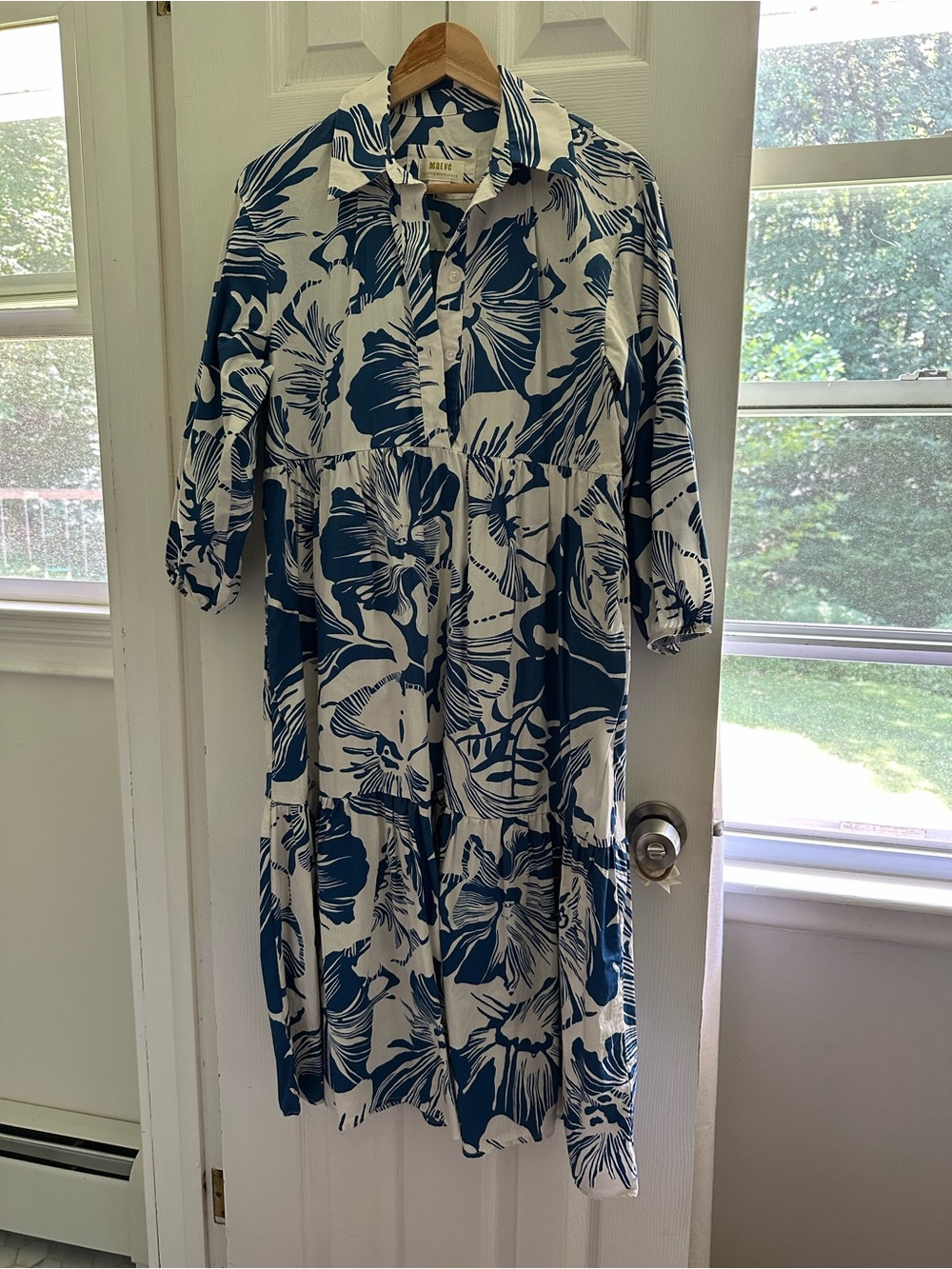 Anthropologie Maeve Blue & White Floral Shirt Dress